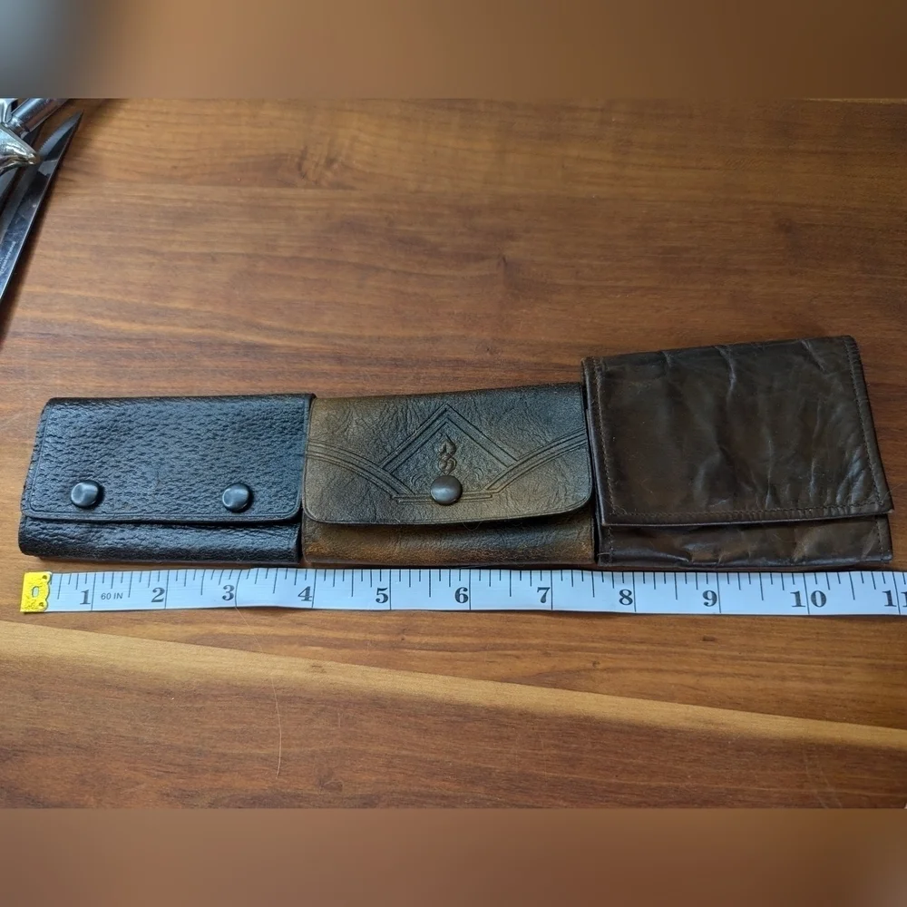 Vintage leather Key Cases, snap tri fold, 2 brown, 1 black, Wexford Hall